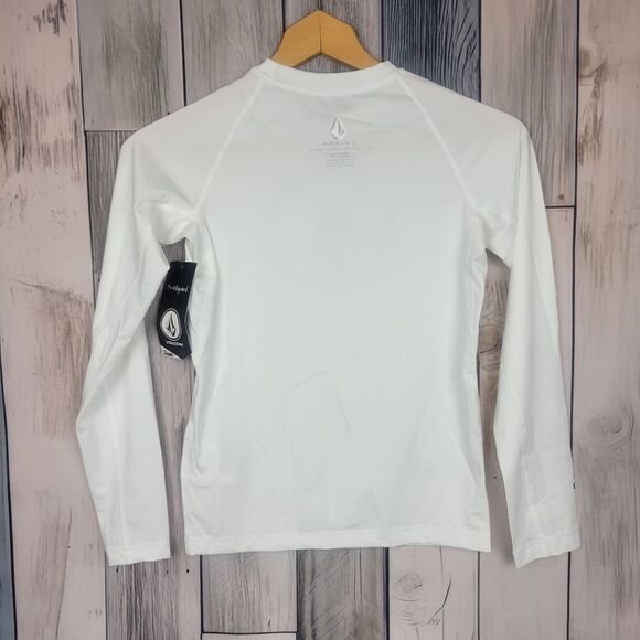 Volcom White Long Sleeve Swim Surf Top Rashguard Size Large 12 - Picture 2 of 5